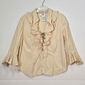 Dress-U by Sharon Vintage 90s Y2K Ivory Cotton Ruffle Women's Peasant Top Sz L